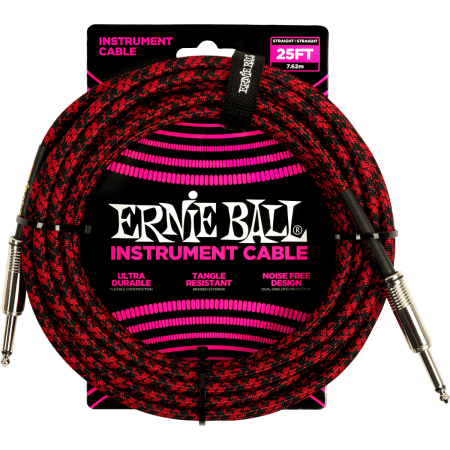 ERNIE BALL - 6398 - Câble Jack/jack - 7,62m rouge et noir